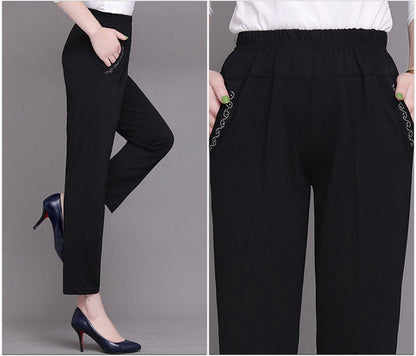 Solid Color Elastic Waist Ankle Pants with Pockets