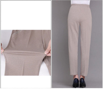 Solid Color Elastic Waist Ankle Pants with Pockets