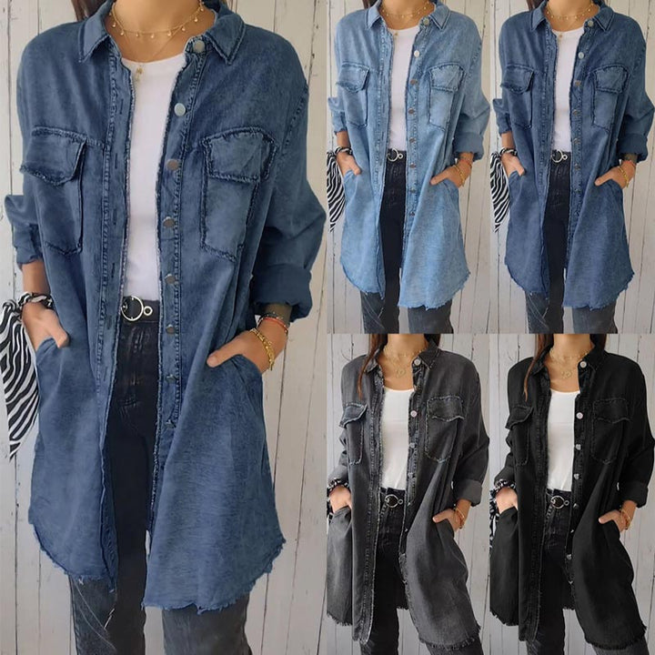 🔥2024 Women’s Faux Denim Comfortable Lapel Coat Shirt (Buy 2 Free Shipping)