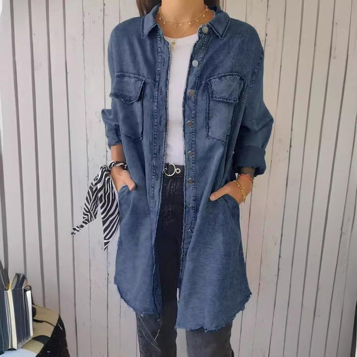 🔥2024 Women’s Faux Denim Comfortable Lapel Coat Shirt (Buy 2 Free Shipping)