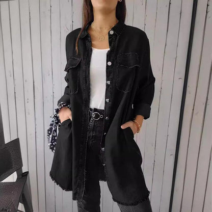 🔥2024 Women’s Faux Denim Comfortable Lapel Coat Shirt (Buy 2 Free Shipping)