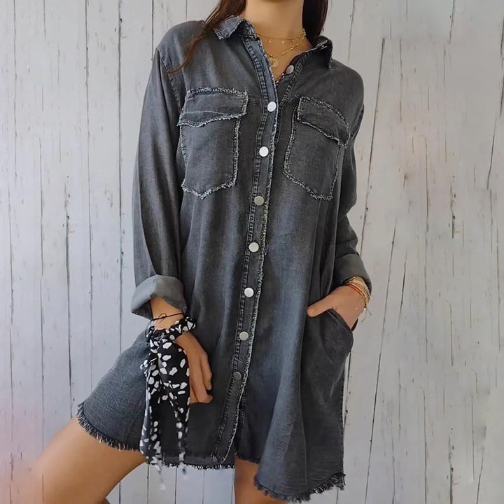 🔥2024 Women’s Faux Denim Comfortable Lapel Coat Shirt (Buy 2 Free Shipping)