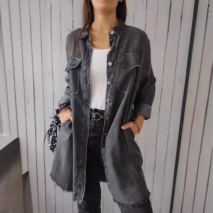 🔥2024 Women’s Faux Denim Comfortable Lapel Coat Shirt (Buy 2 Free Shipping)