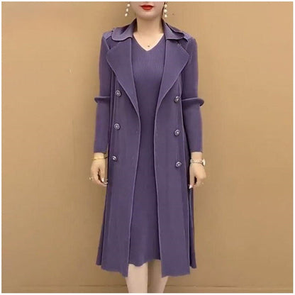 Fashionable Pleated Suit Collar Fake Two-piece Trench Coat