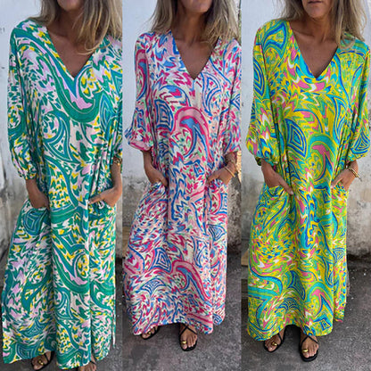 🌸Specials🌸V-Neck Printed Flowy Dress with Pockets (Buy 2 Free Shipping)🔥