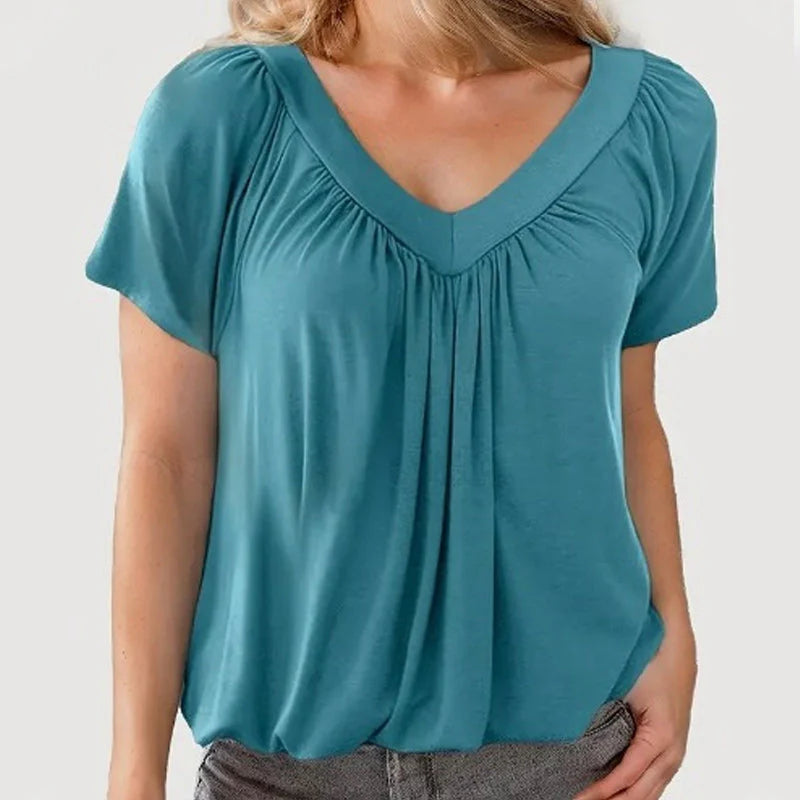Women's Casual Pleated V-Neck Short-Sleeve Top (Buy 3 Free Shipping)