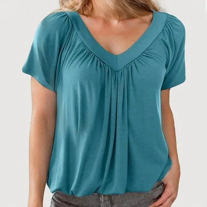 Women's Casual Pleated V-Neck Short-Sleeve Top (Buy 3 Free Shipping)