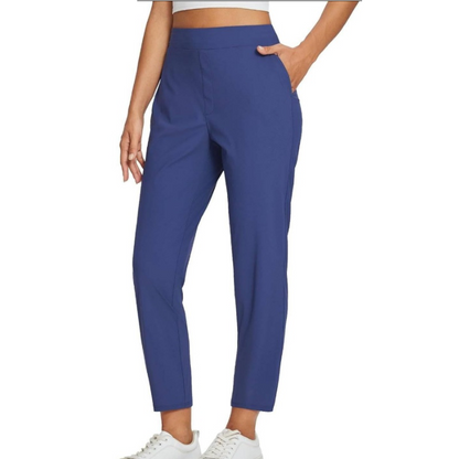 Women's High-Waisted Elastic Pants with Zipper Pockets