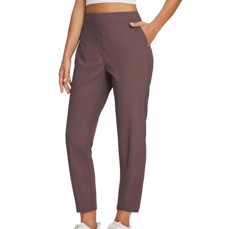 Women's High-Waisted Elastic Pants with Zipper Pockets