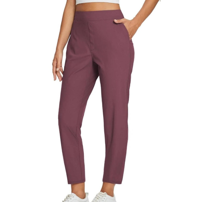 Women's High-Waisted Elastic Pants with Zipper Pockets