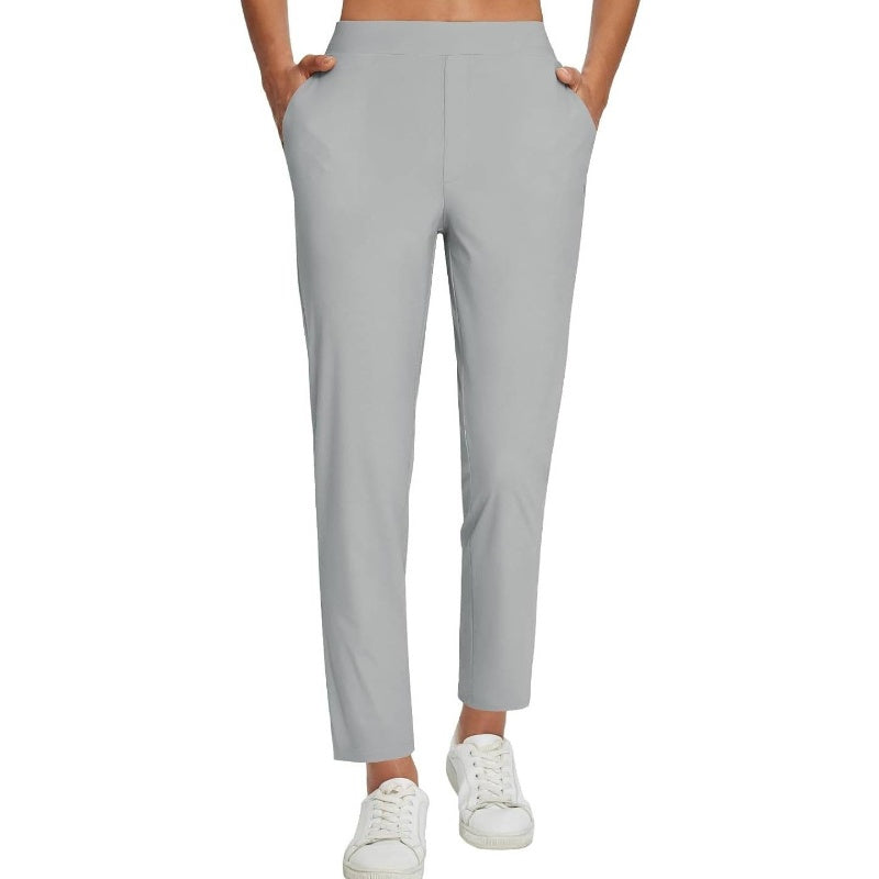 Women's High-Waisted Elastic Pants with Zipper Pockets