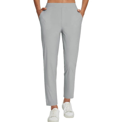 Women's High-Waisted Elastic Pants with Zipper Pockets