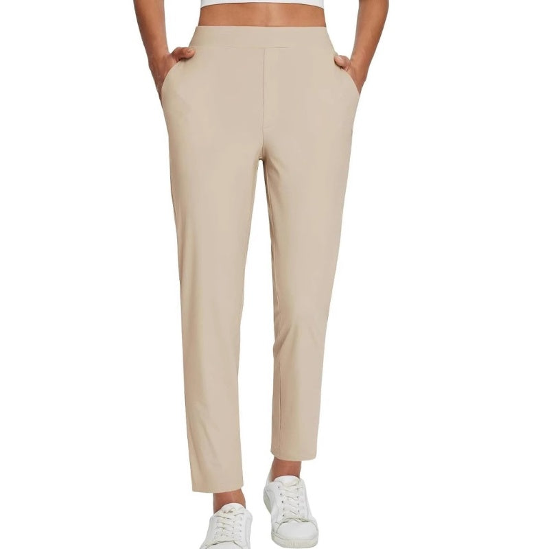 Women's High-Waisted Elastic Pants with Zipper Pockets