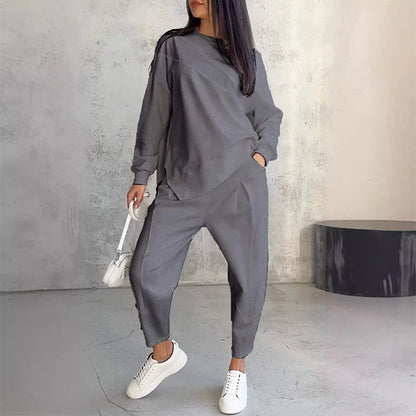 ⏰Limited Time Offer 50% OFF🧡Women Long-Sleeve Irregular Hem Sweatshirts & Pants Set