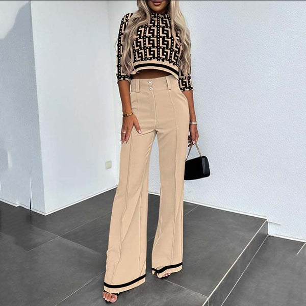 💖LAST DAY SALE 50% OFF!!✨Women's Wide-Leg Commuter Pants with Double Button Front & Elegant Crop Top Set