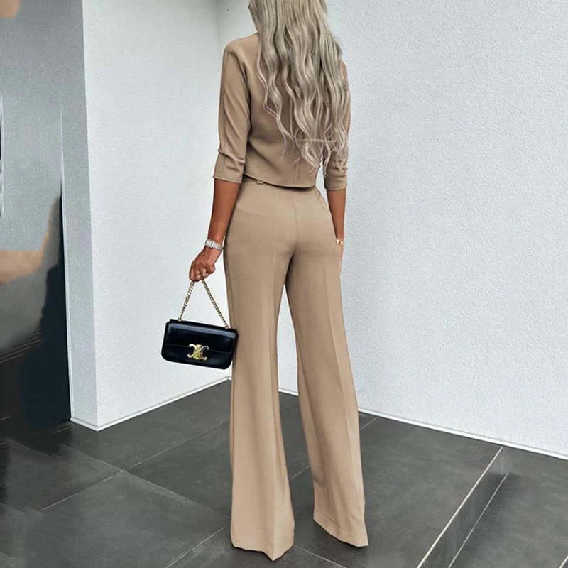 Women's Elegant Crop Top & Wide-Leg Pants Set