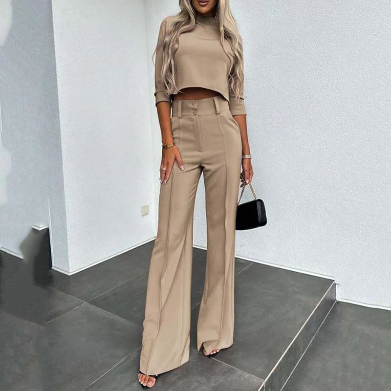 Women's Elegant Crop Top & Wide-Leg Pants Set