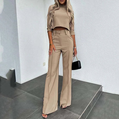 Women's Elegant Crop Top & Wide-Leg Pants Set