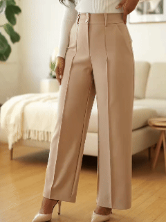 Women's High-Waist Wide-Leg Solid Color Trousers