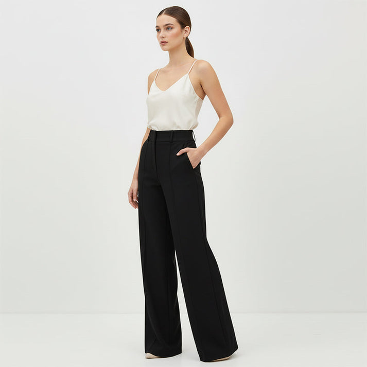 Women's High-Waist Wide-Leg Solid Color Trousers