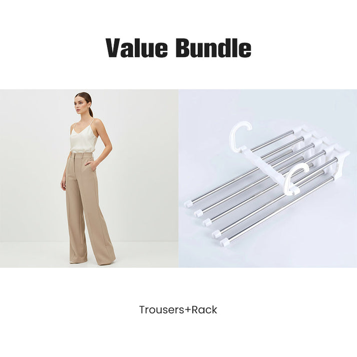 Women's High-Waist Wide-Leg Solid Color Trousers