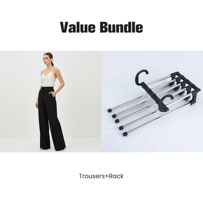 Women's High-Waist Wide-Leg Solid Color Trousers