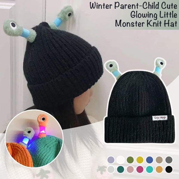 🔥VENTA CALIENTE - 49% DE DESCUENTO🔥Gorro de punto de pequeño monstruo brillante y lindo para padres e hijos de invierno