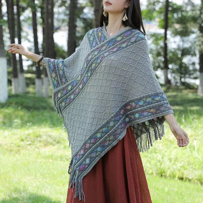 Women's Retro Pullover Tassel Shawl