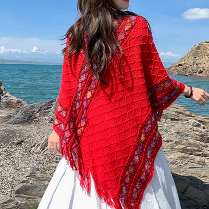 Women's Retro Pullover Tassel Shawl