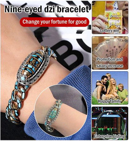 Pulsera de cuentas Dzi de nueve ojos y mantra turquesa de seis caracteres 