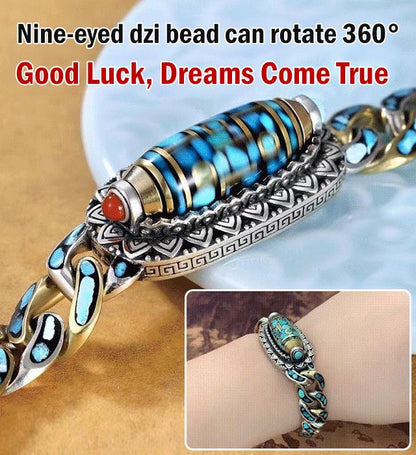 Pulsera de cuentas Dzi de nueve ojos y mantra turquesa de seis caracteres 