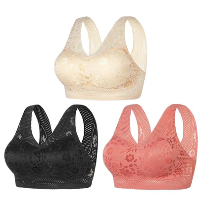 SEAMLESS PLUS SIZE LACE PUSH UP V NECK LOW BACK BRA