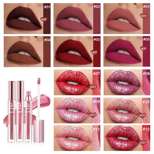 12 Color New Matte Fine Glitter Lip Gloss Cream Waterproof