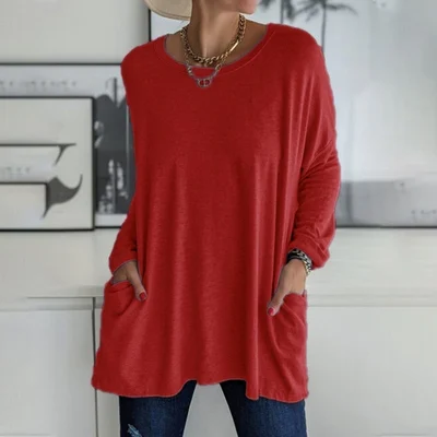 🔥HOT SALE-48% OFF-Round Neck Long Sleeve Pocket Solid T-Shirt