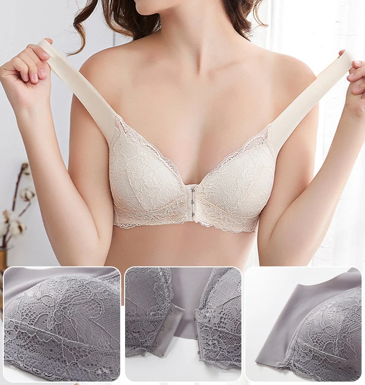 Front closure seamless lace bra