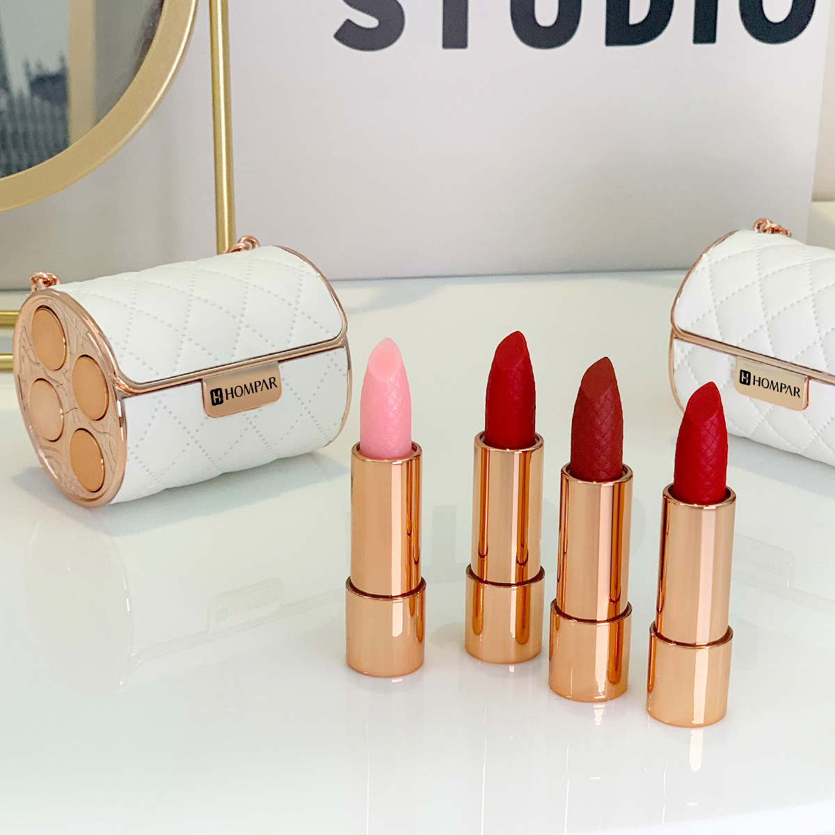 Diamond Small Leather Bag Lipstick Set