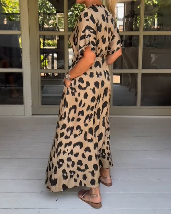 Loose Leopard V-Neck Maxi Dress