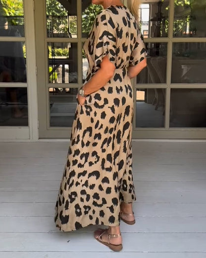 Loose Leopard V-Neck Maxi Dress