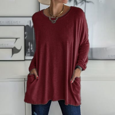 🔥HOT SALE-48% OFF-Round Neck Long Sleeve Pocket Solid T-Shirt