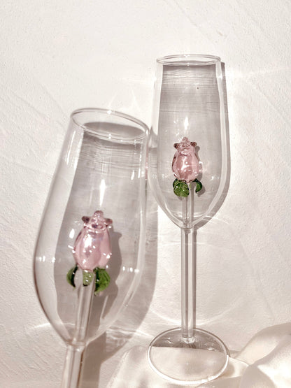 La Vie En Rose Champagne Glass Set of 2 - Handcrafted