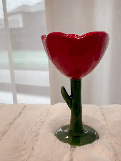 Ceramic Tulip Flower Cup in Red