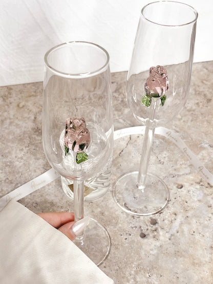 La Vie En Rose Champagne Glass Set of 2 - Handcrafted