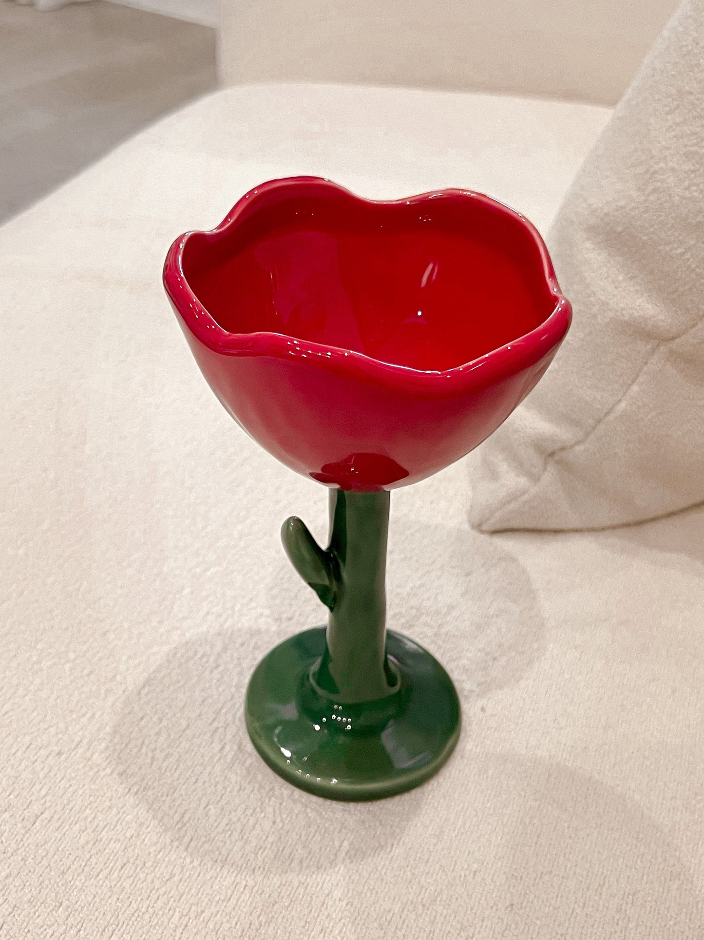 Ceramic Tulip Flower Cup in Red