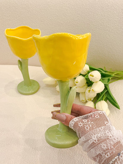 Ceramic Tulip Flower Cup in Yellow