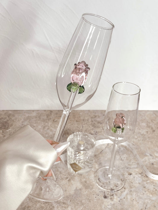 La Vie En Rose Champagne Glass Set of 2 - Handcrafted