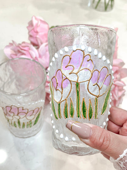 Summer Floral Glass Cup - Hand Painted