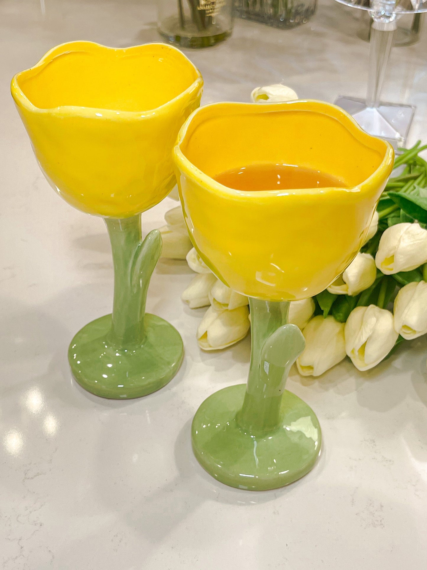 Ceramic Tulip Flower Cup in Yellow