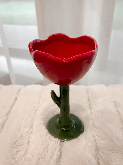 Ceramic Tulip Flower Cup in Red