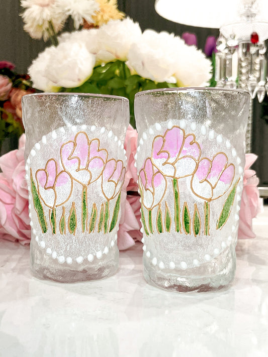 Summer Floral Glass Cup - Hand Painted