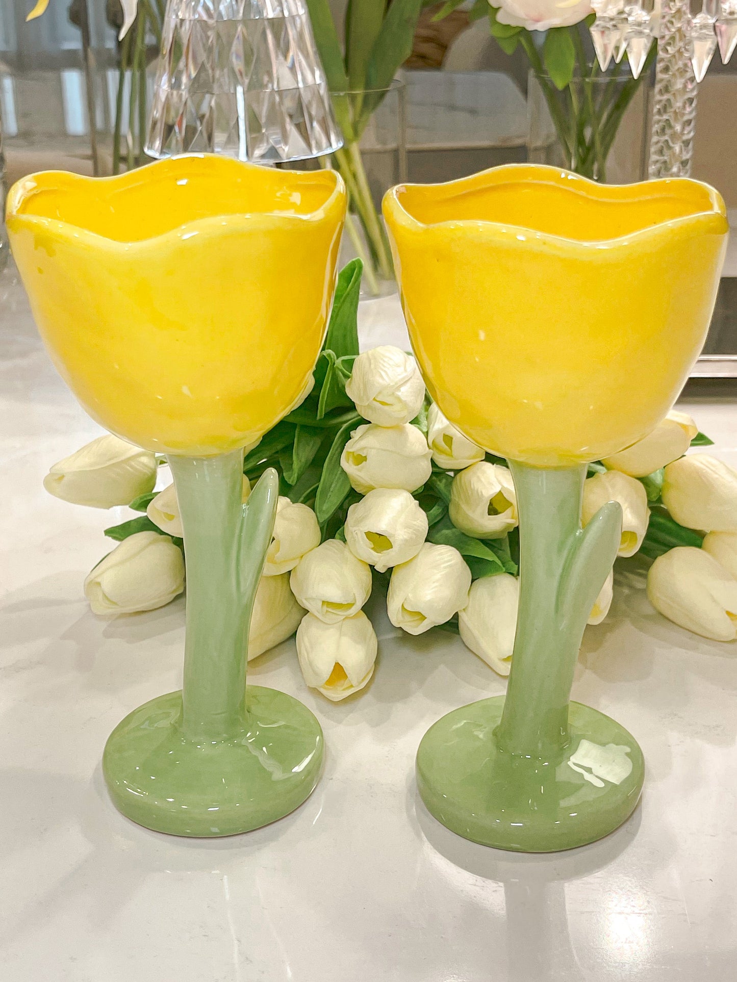 Ceramic Tulip Flower Cup in Yellow